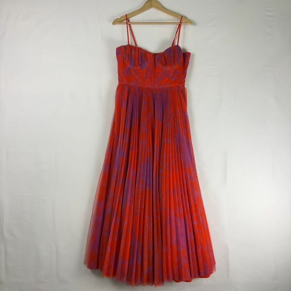 Hutch Red and Purple Pleated Midi Dress